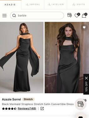 Azazie Black Strapless Draped Evening Gown
